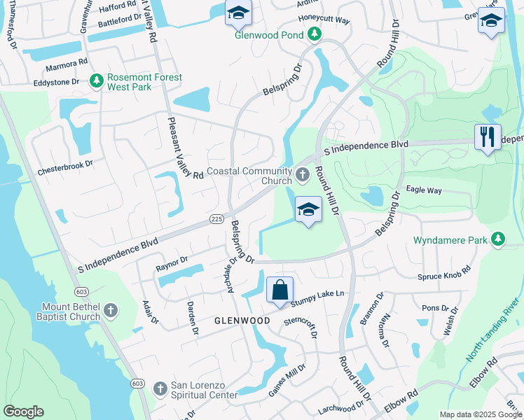 map of restaurants, bars, coffee shops, grocery stores, and more near 1345 Dalsbury Lane in Virginia Beach