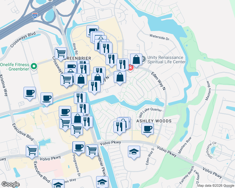 map of restaurants, bars, coffee shops, grocery stores, and more near 1303 Cypress Place in Chesapeake