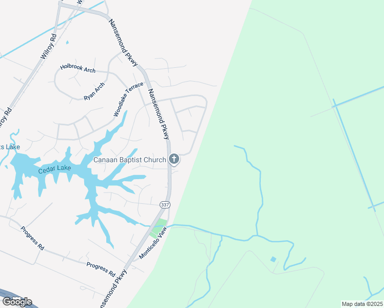 map of restaurants, bars, coffee shops, grocery stores, and more near 2410 Cherry Blossom Drive in Suffolk
