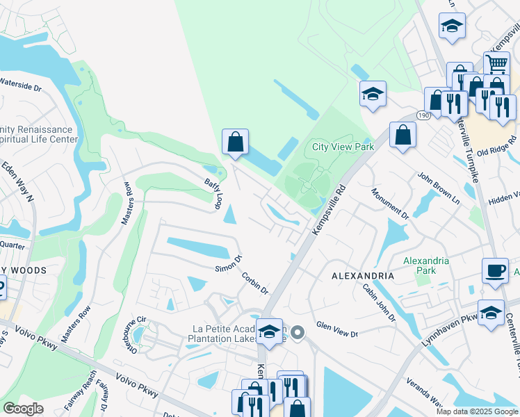 map of restaurants, bars, coffee shops, grocery stores, and more near 5845 Trowbridge Court in Virginia Beach
