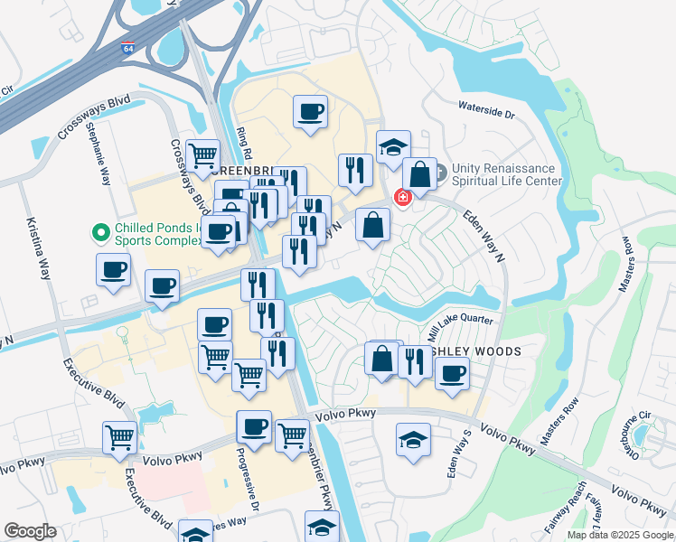 map of restaurants, bars, coffee shops, grocery stores, and more near 1249 Quarter Path Trail in Chesapeake