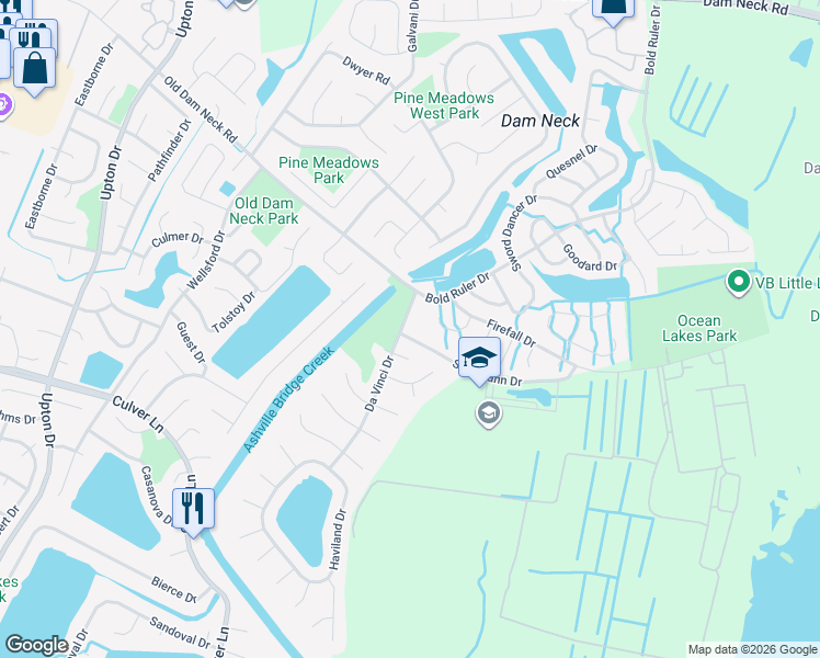 map of restaurants, bars, coffee shops, grocery stores, and more near 904 Nahant Court in Virginia Beach