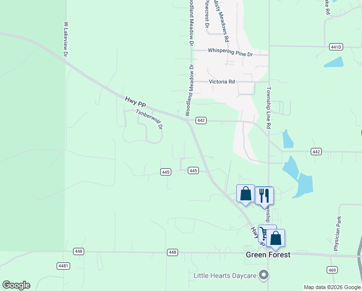 map of restaurants, bars, coffee shops, grocery stores, and more near 325 Meadow View Drive in Poplar Bluff