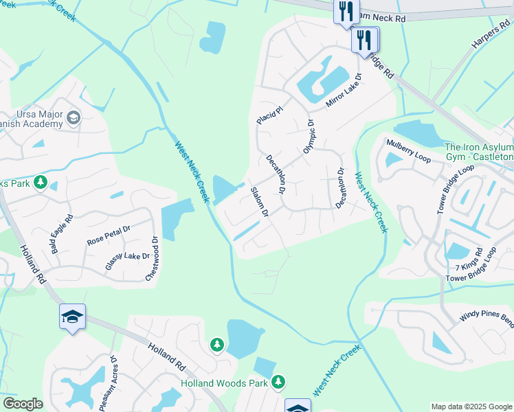 map of restaurants, bars, coffee shops, grocery stores, and more near 2608 Luzerne Circle in Virginia Beach