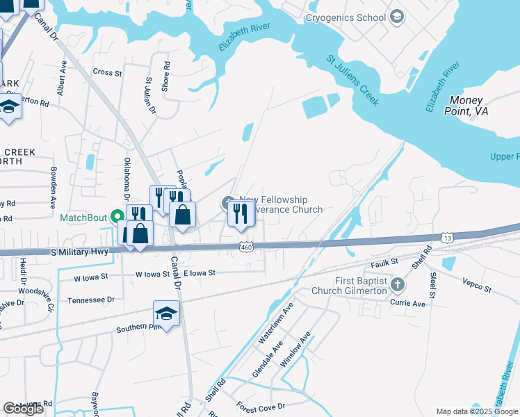 map of restaurants, bars, coffee shops, grocery stores, and more near 928 State Street in Chesapeake