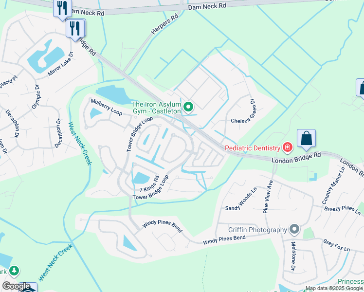 map of restaurants, bars, coffee shops, grocery stores, and more near 1952 Somersby Lane in Virginia Beach