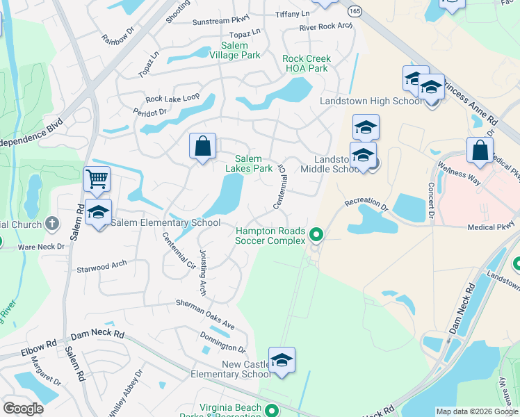 map of restaurants, bars, coffee shops, grocery stores, and more near 3820 Huey Court in Virginia Beach