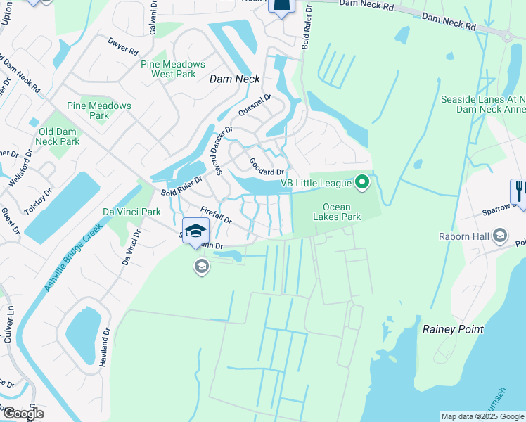 map of restaurants, bars, coffee shops, grocery stores, and more near 1704 Chaka Lane in Virginia Beach