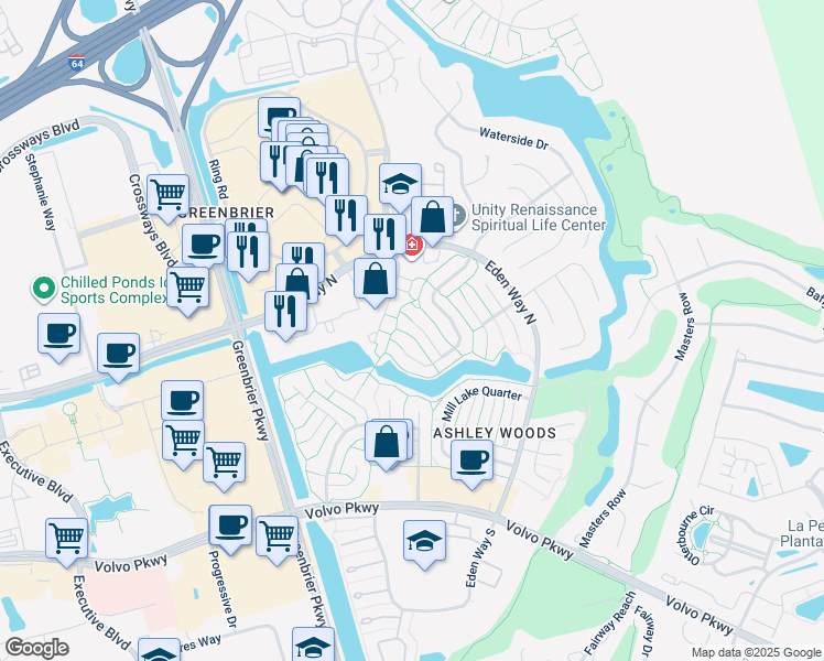 map of restaurants, bars, coffee shops, grocery stores, and more near 909 Golden Cypress Court in Chesapeake