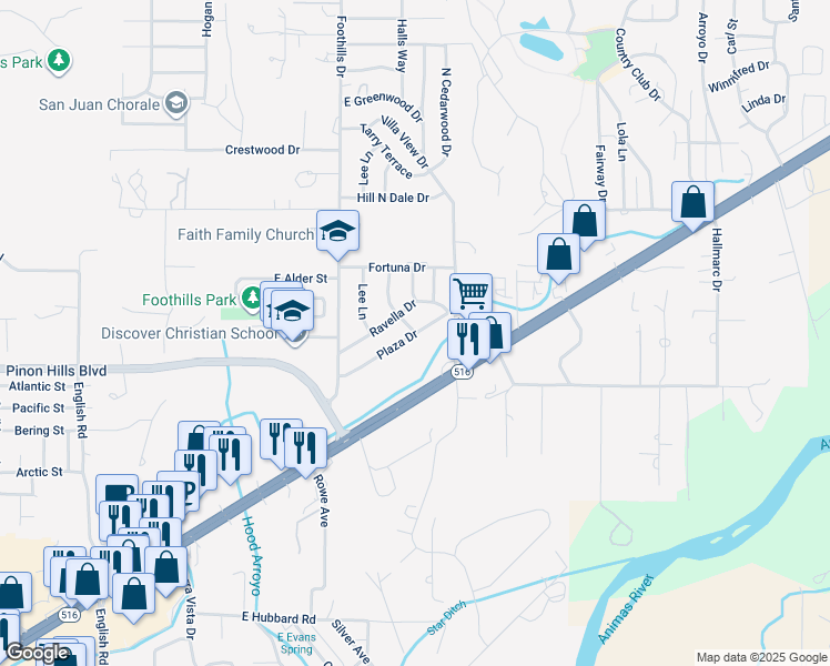 map of restaurants, bars, coffee shops, grocery stores, and more near 5001 Budding Lane in Farmington
