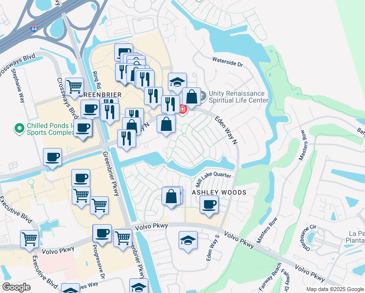 map of restaurants, bars, coffee shops, grocery stores, and more near 909 Golden Cypress Court in Chesapeake