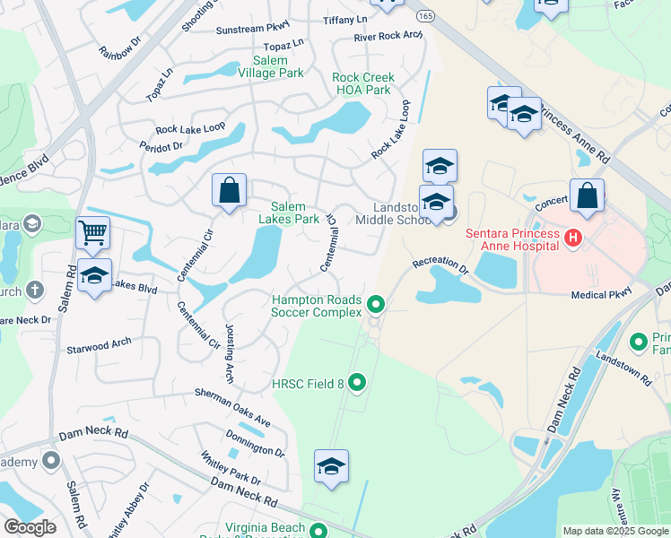 map of restaurants, bars, coffee shops, grocery stores, and more near 3701 Frazier Lane in Virginia Beach