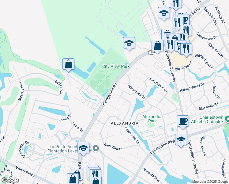 map of restaurants, bars, coffee shops, grocery stores, and more near 2116 Manassas Run in Virginia Beach