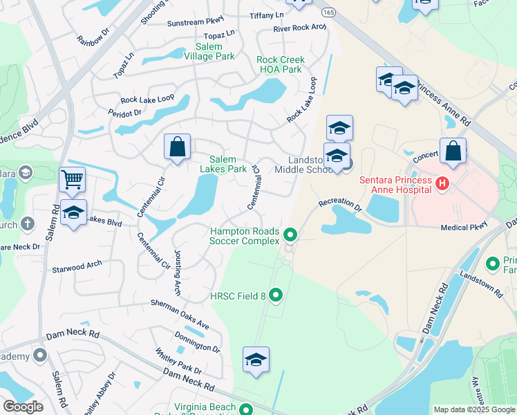 map of restaurants, bars, coffee shops, grocery stores, and more near 3701 Frazier Lane in Virginia Beach
