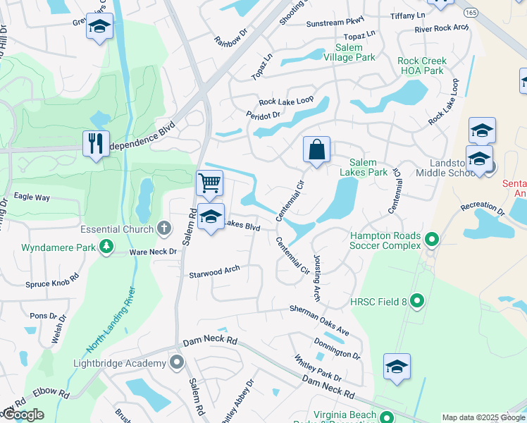 map of restaurants, bars, coffee shops, grocery stores, and more near 3937 Lantana Place in Virginia Beach