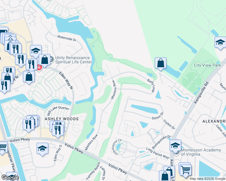 map of restaurants, bars, coffee shops, grocery stores, and more near 1225 Masters Row in Chesapeake