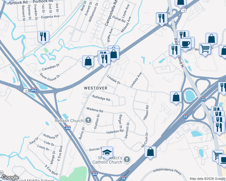 map of restaurants, bars, coffee shops, grocery stores, and more near 800 Kramer Place in Chesapeake