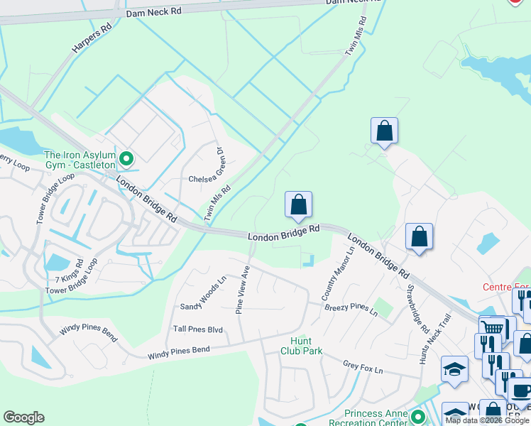 map of restaurants, bars, coffee shops, grocery stores, and more near 1717 Mount Airy Court in Virginia Beach