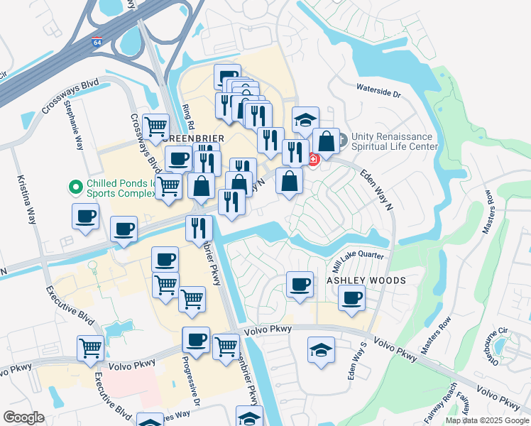 map of restaurants, bars, coffee shops, grocery stores, and more near 1105 Merchants Court in Chesapeake
