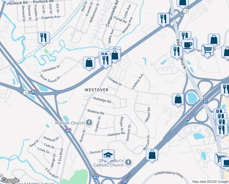 map of restaurants, bars, coffee shops, grocery stores, and more near 800 Kramer Place in Chesapeake