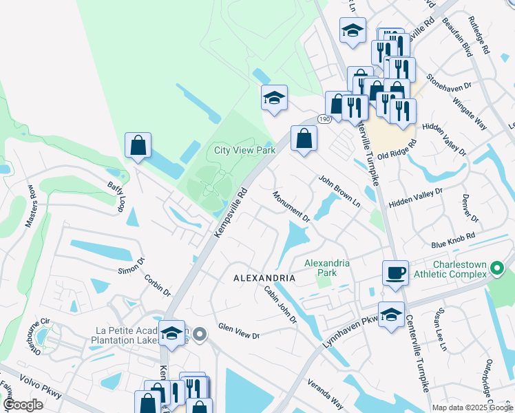 map of restaurants, bars, coffee shops, grocery stores, and more near 1825 Gettysburg Road in Virginia Beach