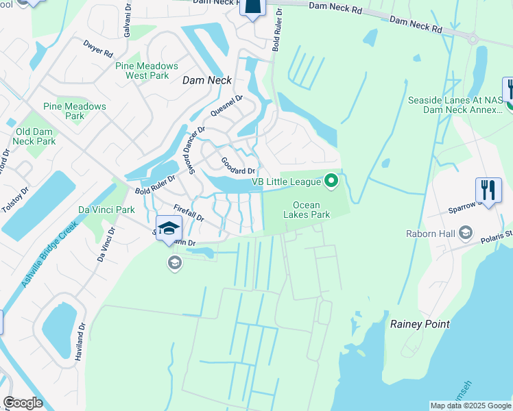 map of restaurants, bars, coffee shops, grocery stores, and more near 961 Avatar Drive in Virginia Beach