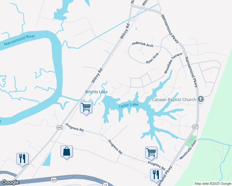 map of restaurants, bars, coffee shops, grocery stores, and more near 403 Haverhill Court in Suffolk