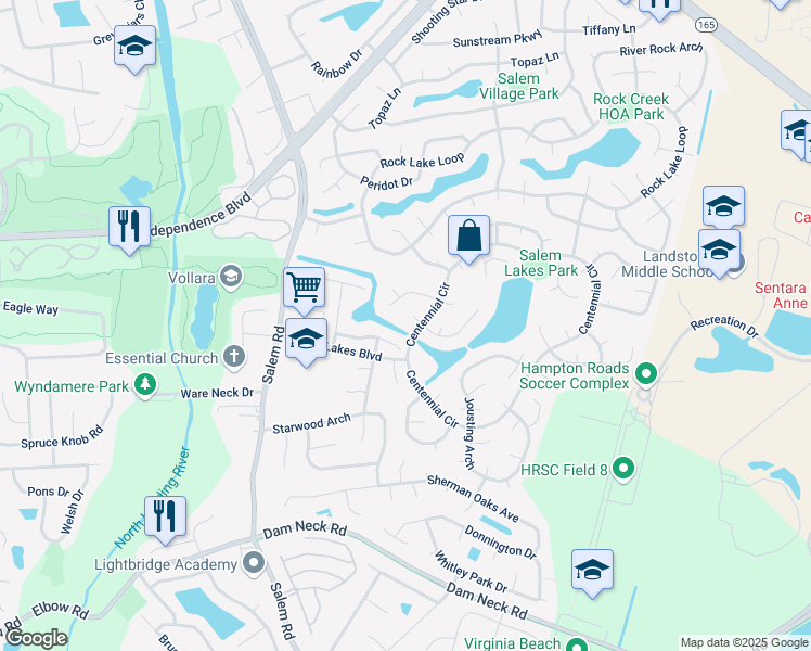 map of restaurants, bars, coffee shops, grocery stores, and more near 3909 Lansing Court in Virginia Beach