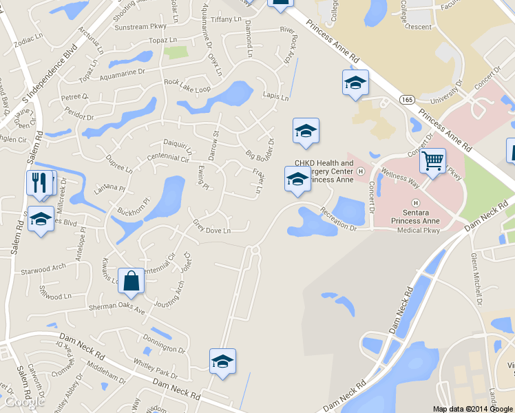map of restaurants, bars, coffee shops, grocery stores, and more near 3745 Frazier Lane in Virginia Beach
