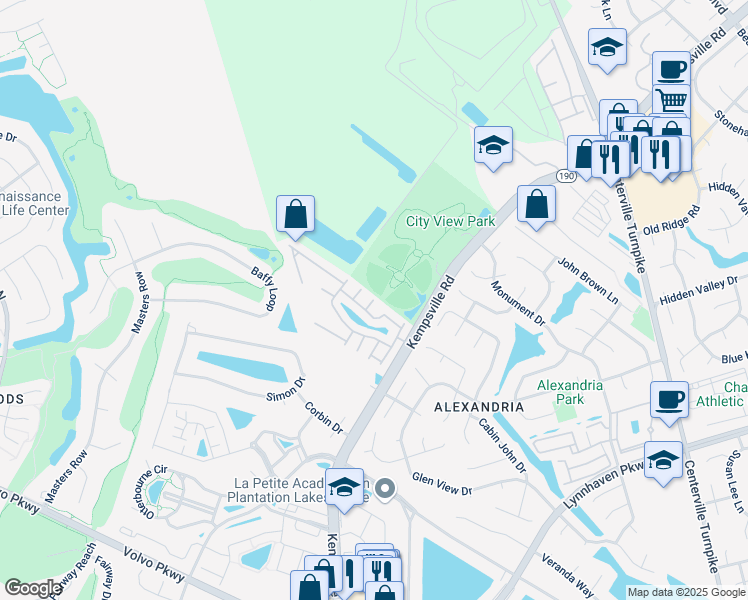 map of restaurants, bars, coffee shops, grocery stores, and more near Grantham Court in Virginia Beach