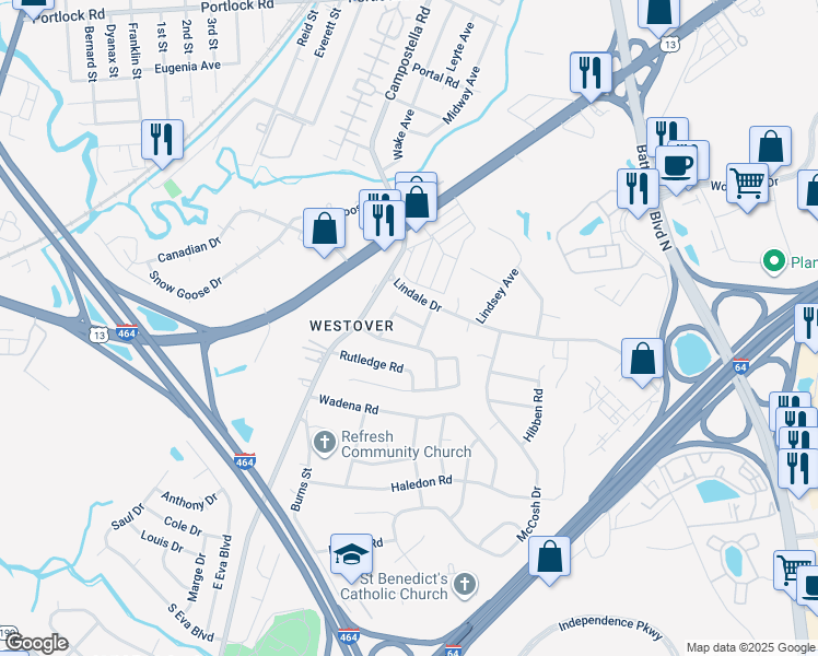 map of restaurants, bars, coffee shops, grocery stores, and more near 809 Kramer Place in Chesapeake