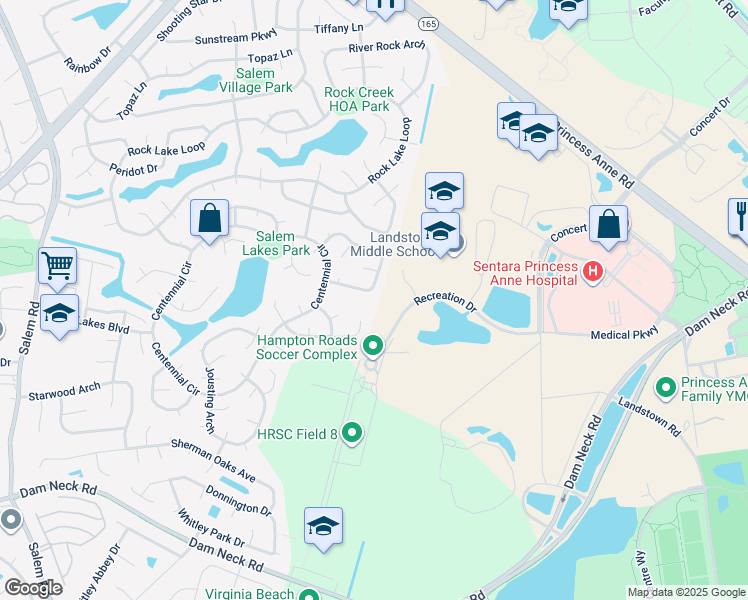 map of restaurants, bars, coffee shops, grocery stores, and more near 3745 Frazier Lane in Virginia Beach