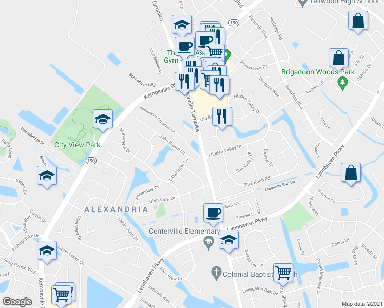 map of restaurants, bars, coffee shops, grocery stores, and more near 1944 John Brown Lane in Virginia Beach