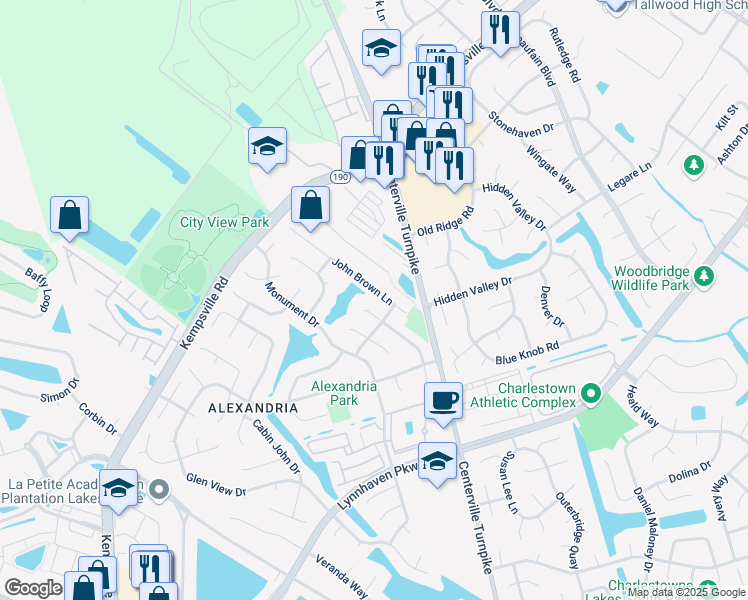 map of restaurants, bars, coffee shops, grocery stores, and more near 1916 John Brown Lane in Virginia Beach