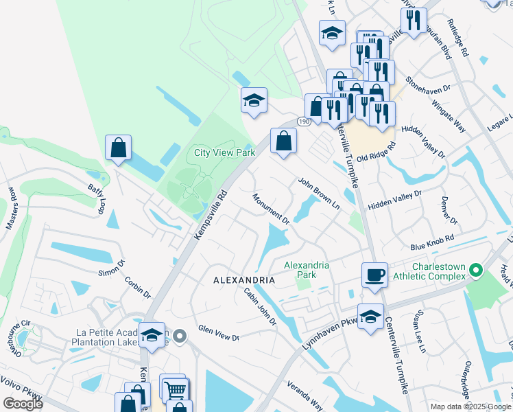 map of restaurants, bars, coffee shops, grocery stores, and more near 1880 Monument Drive in Virginia Beach