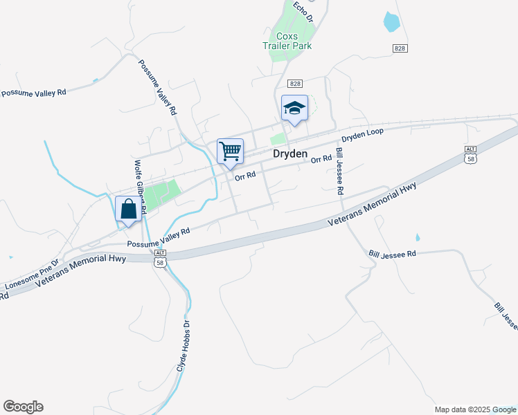 map of restaurants, bars, coffee shops, grocery stores, and more near Reverend Phelps Road in Dryden