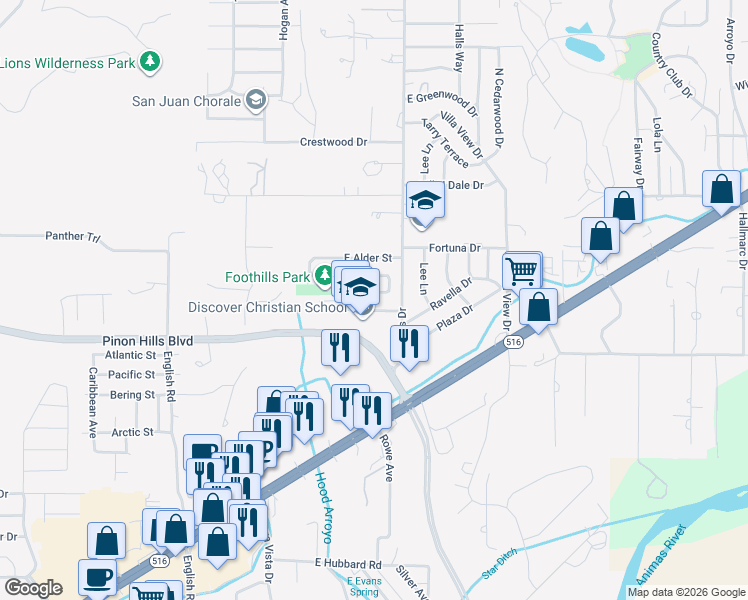 map of restaurants, bars, coffee shops, grocery stores, and more near 5543 Cypress Street in Farmington