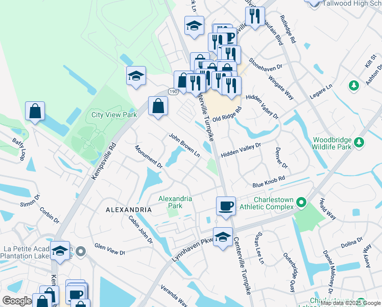 map of restaurants, bars, coffee shops, grocery stores, and more near 1916 John Brown Lane in Virginia Beach
