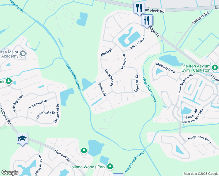 map of restaurants, bars, coffee shops, grocery stores, and more near 2601 Luzerne Circle in Virginia Beach