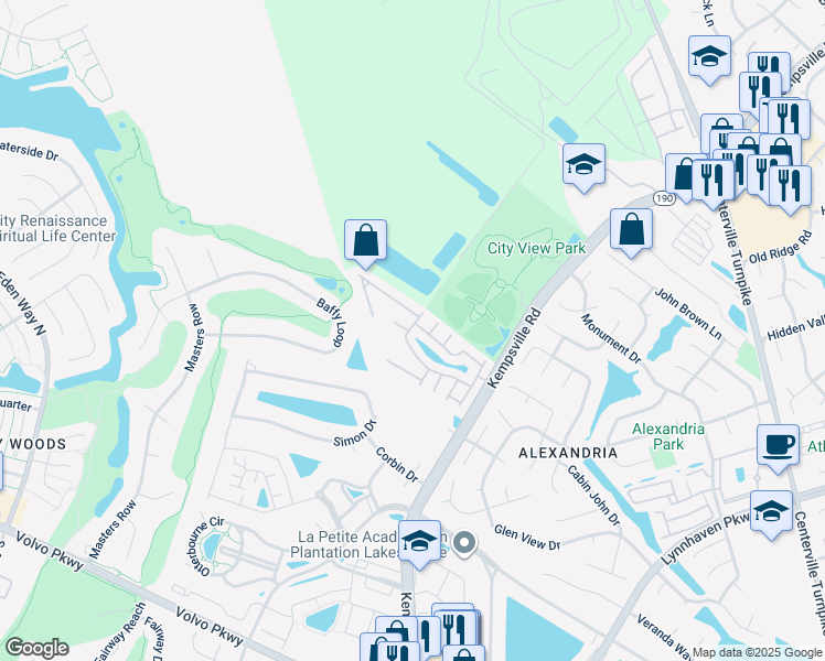 map of restaurants, bars, coffee shops, grocery stores, and more near 5989 Ludington Drive in Virginia Beach