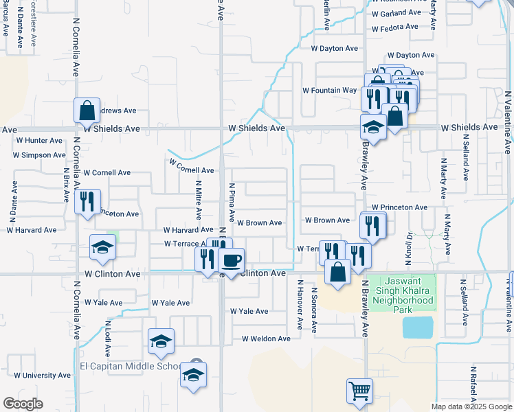 map of restaurants, bars, coffee shops, grocery stores, and more near 4323 West Michigan Avenue in Fresno