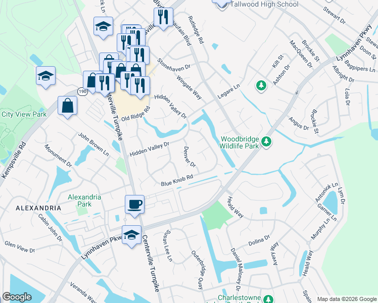 map of restaurants, bars, coffee shops, grocery stores, and more near 5332 Denver Drive in Virginia Beach