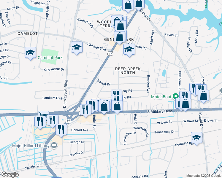 map of restaurants, bars, coffee shops, grocery stores, and more near 928 Baugher Avenue in Chesapeake