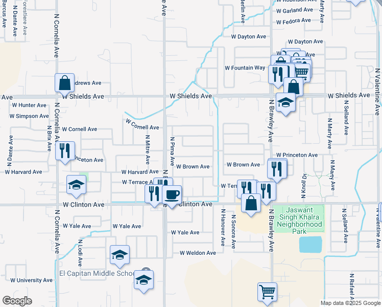 map of restaurants, bars, coffee shops, grocery stores, and more near 4323 West Michigan Avenue in Fresno
