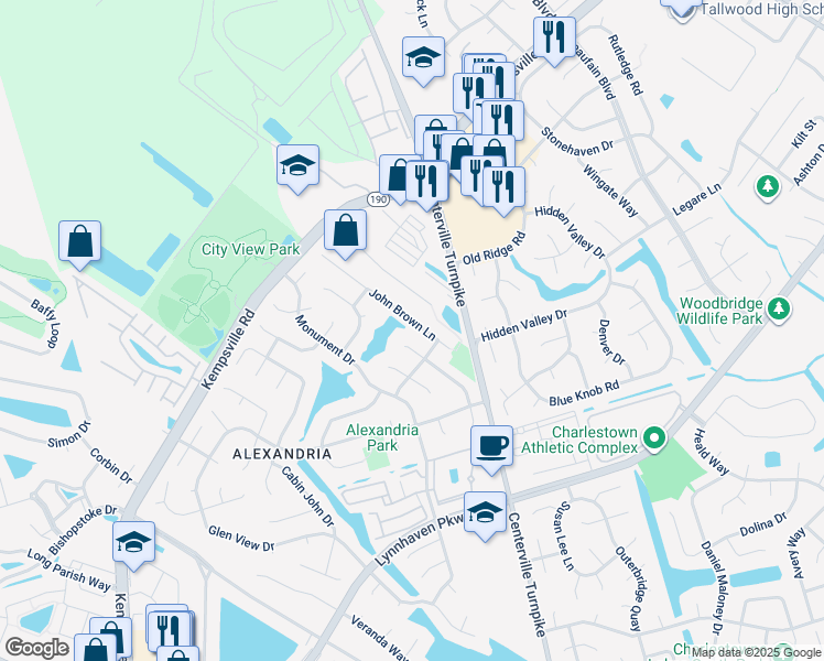 map of restaurants, bars, coffee shops, grocery stores, and more near 1916 John Brown Lane in Virginia Beach