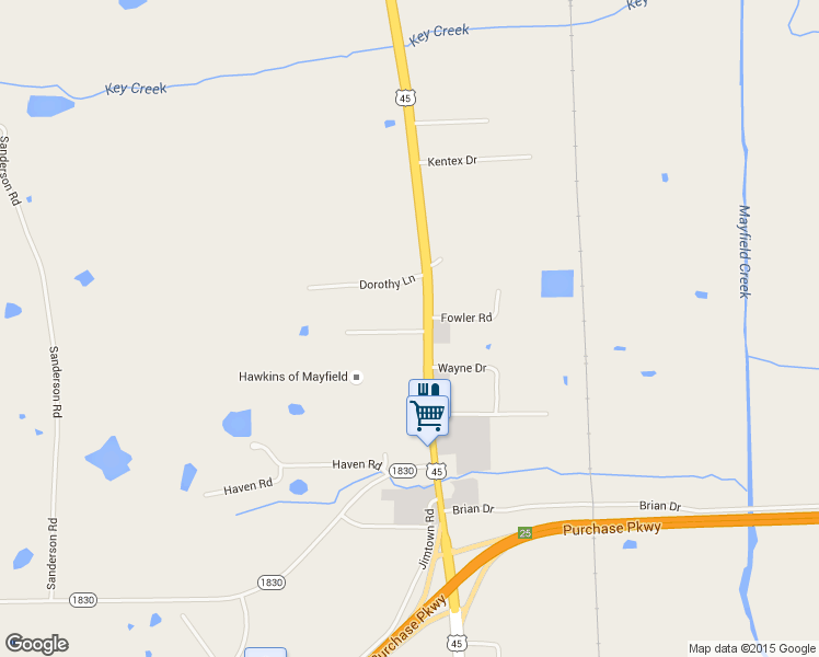 map of restaurants, bars, coffee shops, grocery stores, and more near 2413 Youngblood Drive in Mayfield