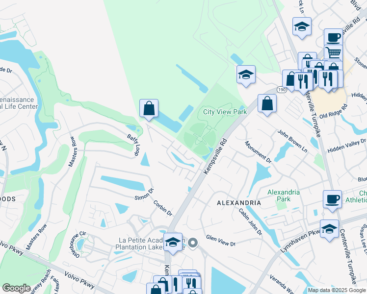 map of restaurants, bars, coffee shops, grocery stores, and more near 2104 Pateshall Court in Virginia Beach