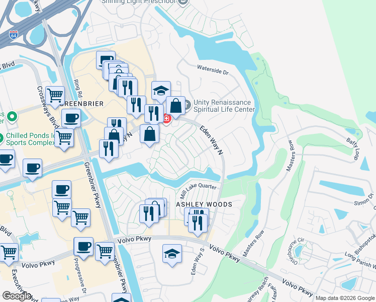 map of restaurants, bars, coffee shops, grocery stores, and more near 909 Scarlet Oak Court North in Chesapeake