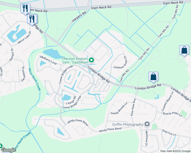 map of restaurants, bars, coffee shops, grocery stores, and more near 2348 Barnsely Court in Virginia Beach