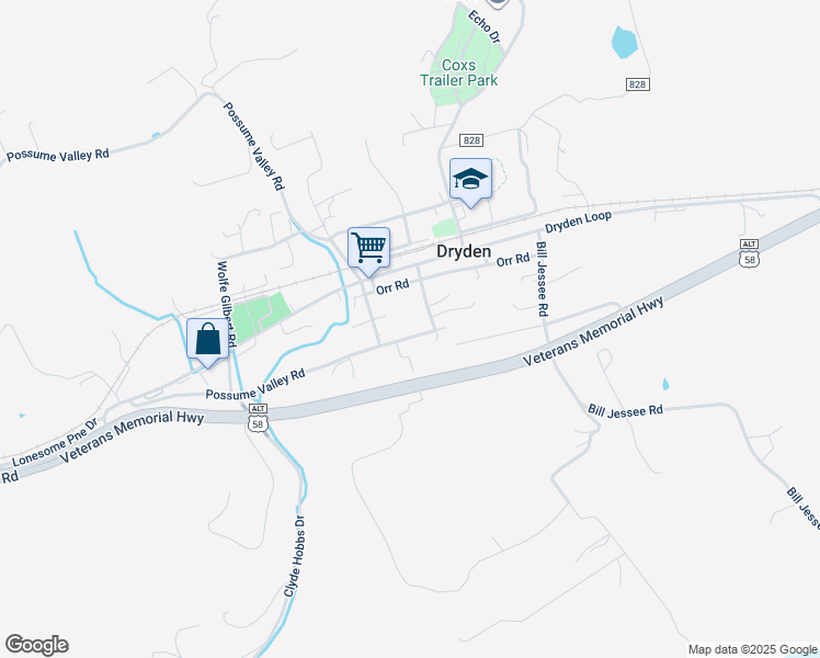 map of restaurants, bars, coffee shops, grocery stores, and more near Reverend Phelps Road in Dryden